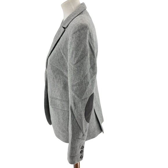 Loft Womens Gray Herringbone Blazer With Elbow Patches Size 6 - Picture 6 of 11